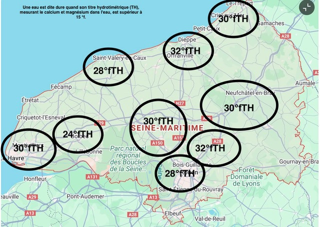 carte de la dureté de l'eau en normandie